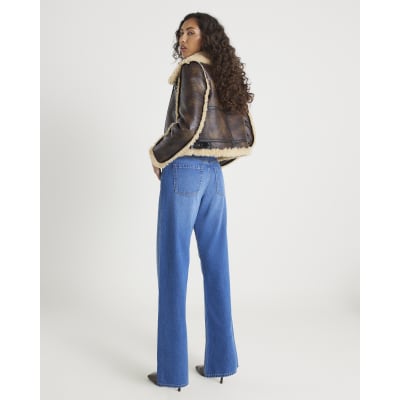 Blue High Rise Relaxed Straight Leg Jeans