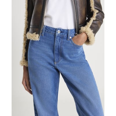 Blue High Rise Relaxed Straight Leg Jeans