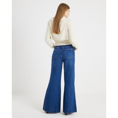 Blue High Rise Soft Wide Leg Jeans