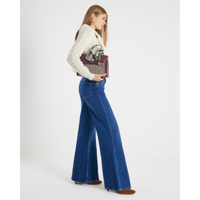 Blue High Rise Soft Wide Leg Jeans