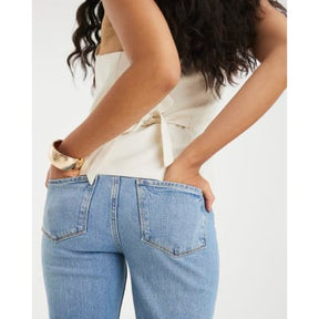 Blue High Rise Split Hem Flared Jeans