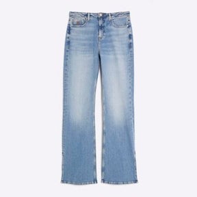 Blue High Rise Split Hem Flared Jeans