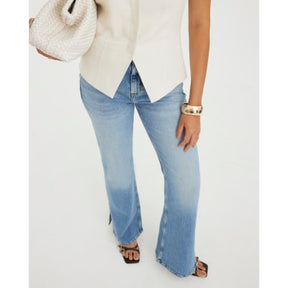 Blue High Rise Split Hem Flared Jeans