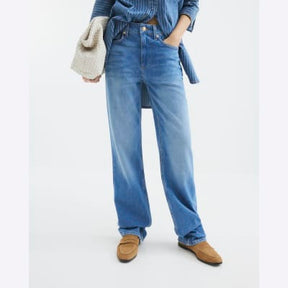 Blue High Rise Stretch Straight Leg Jeans