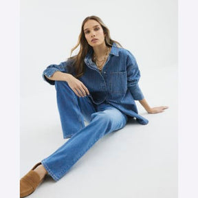 Blue High Rise Stretch Straight Leg Jeans