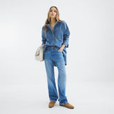 Blue High Rise Stretch Straight Leg Jeans