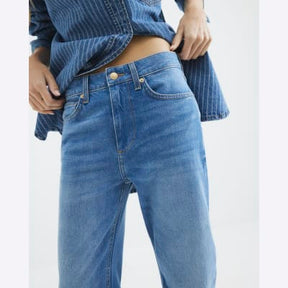 Blue High Rise Stretch Straight Leg Jeans