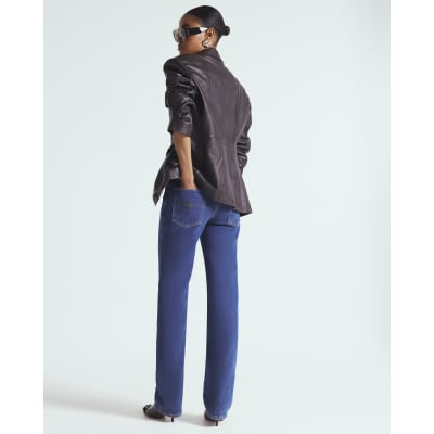 Blue High Rise Stretch Straight Leg Jeans