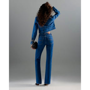 Blue High Rise Stretch Straight Leg Jeans