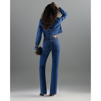 Blue High Rise Stretch Straight Leg Jeans