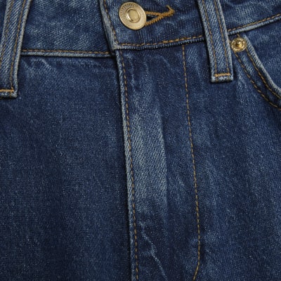 Blue High Rise Stretch Straight Leg Jeans