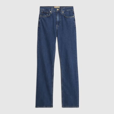 Blue High Rise Stretch Straight Leg Jeans