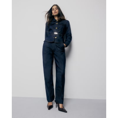 Blue High Rise Tapered Jeans