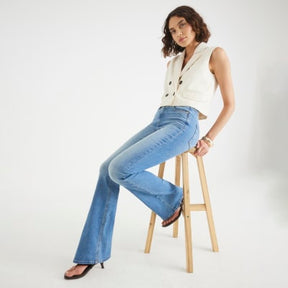 Blue High Rise Tummy Hold Sculpt Flared Jeans