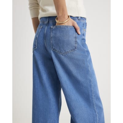 Blue High Rise Wide Leg Jeans