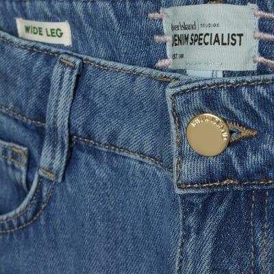 Blue High Rise Wide Leg Jeans