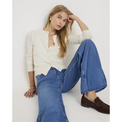 Blue High Rise Wide Leg Jeans