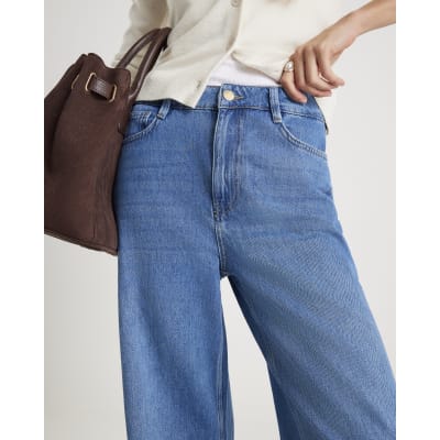 Blue High Rise Wide Leg Jeans