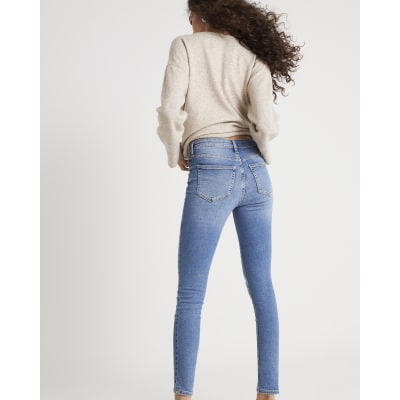 Blue High Rise Zip front Skinny Jeans