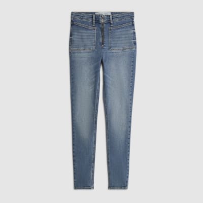 Blue High Rise Zip front Skinny Jeans