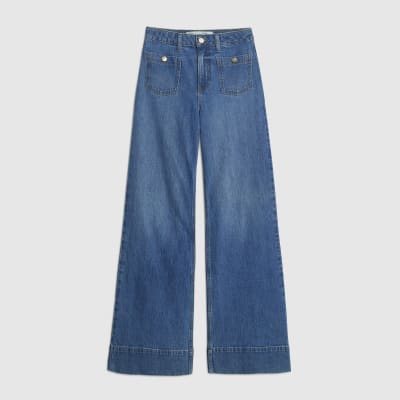 Blue High Waisted Front Pocket Palazzo Jeans