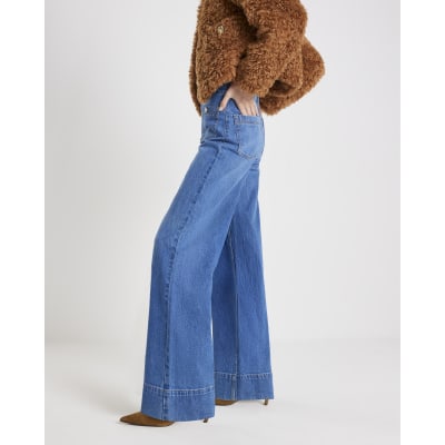 Blue High Waisted Front Pocket Palazzo Jeans