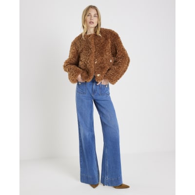 Blue High Waisted Front Pocket Palazzo Jeans