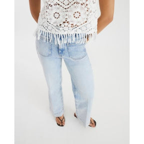 Blue high waisted front pocket wide leg jeans