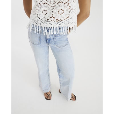 Blue high waisted front pocket wide leg jeans