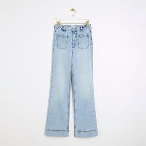 Blue high waisted front pocket wide leg jeans