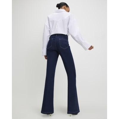 Blue High Waisted Relaxed Flare Jeans