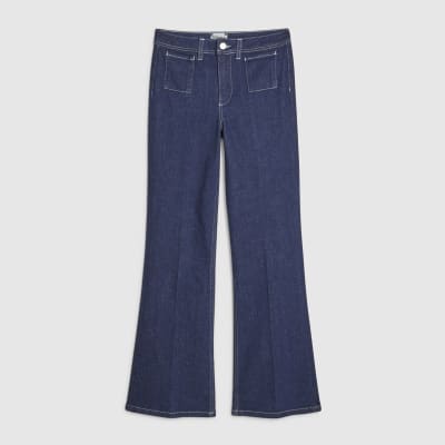 Blue High Waisted Relaxed Flare Jeans