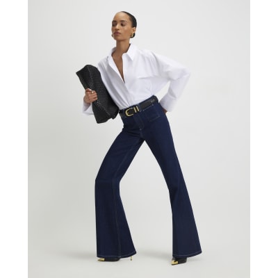 Blue High Waisted Relaxed Flare Jeans