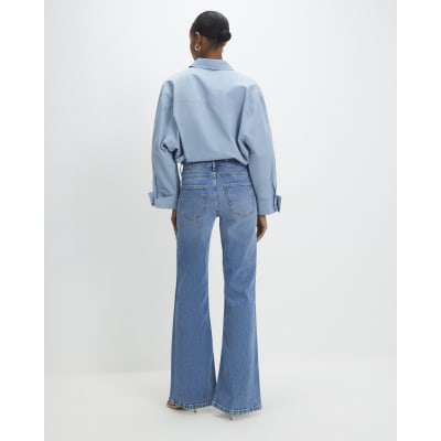 Blue High Waisted Relaxed Flare Jeans