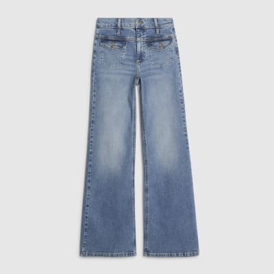Blue High Waisted Relaxed Flare Jeans