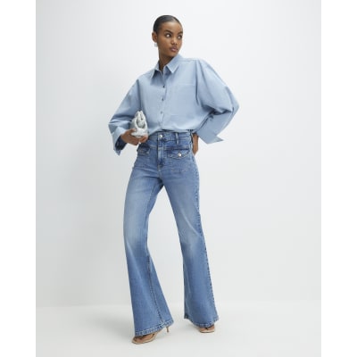 Blue High Waisted Relaxed Flare Jeans