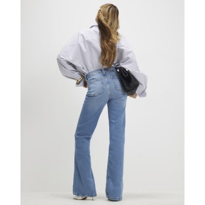 Blue High Waisted Relaxed Flare Jeans