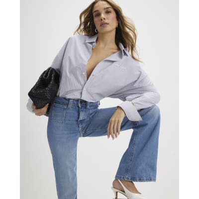 Blue High Waisted Relaxed Flare Jeans