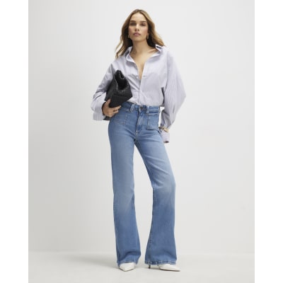Blue High Waisted Relaxed Flare Jeans