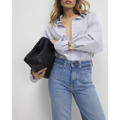 Blue High Waisted Relaxed Flare Jeans