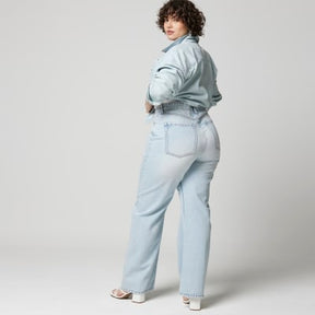 Blue high waisted relaxed straight fit jeans