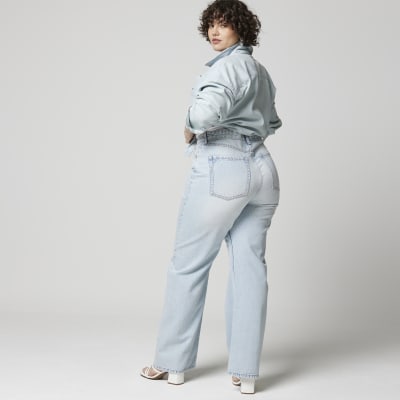 Blue high waisted relaxed straight fit jeans