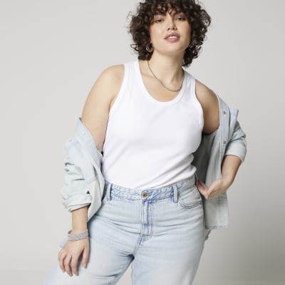 Blue high waisted relaxed straight fit jeans