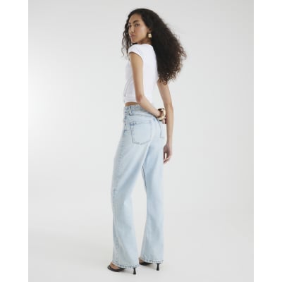 Blue high waisted relaxed straight fit jeans
