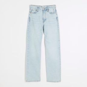 Blue high waisted relaxed straight fit jeans