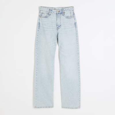 Blue high waisted relaxed straight fit jeans