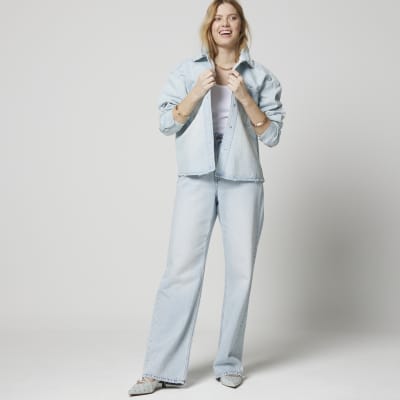 Blue high waisted relaxed straight fit jeans