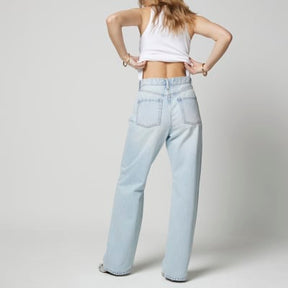 Blue high waisted relaxed straight fit jeans