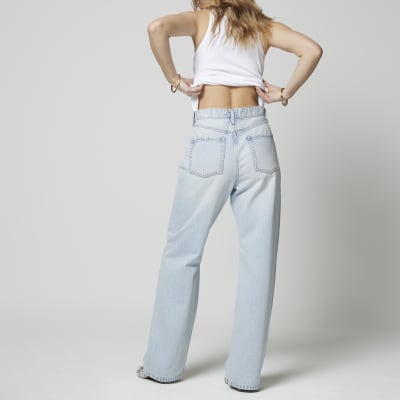 Blue high waisted relaxed straight fit jeans