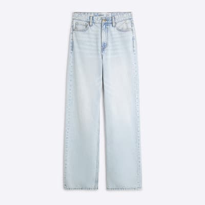 Blue high waisted relaxed straight fit jeans